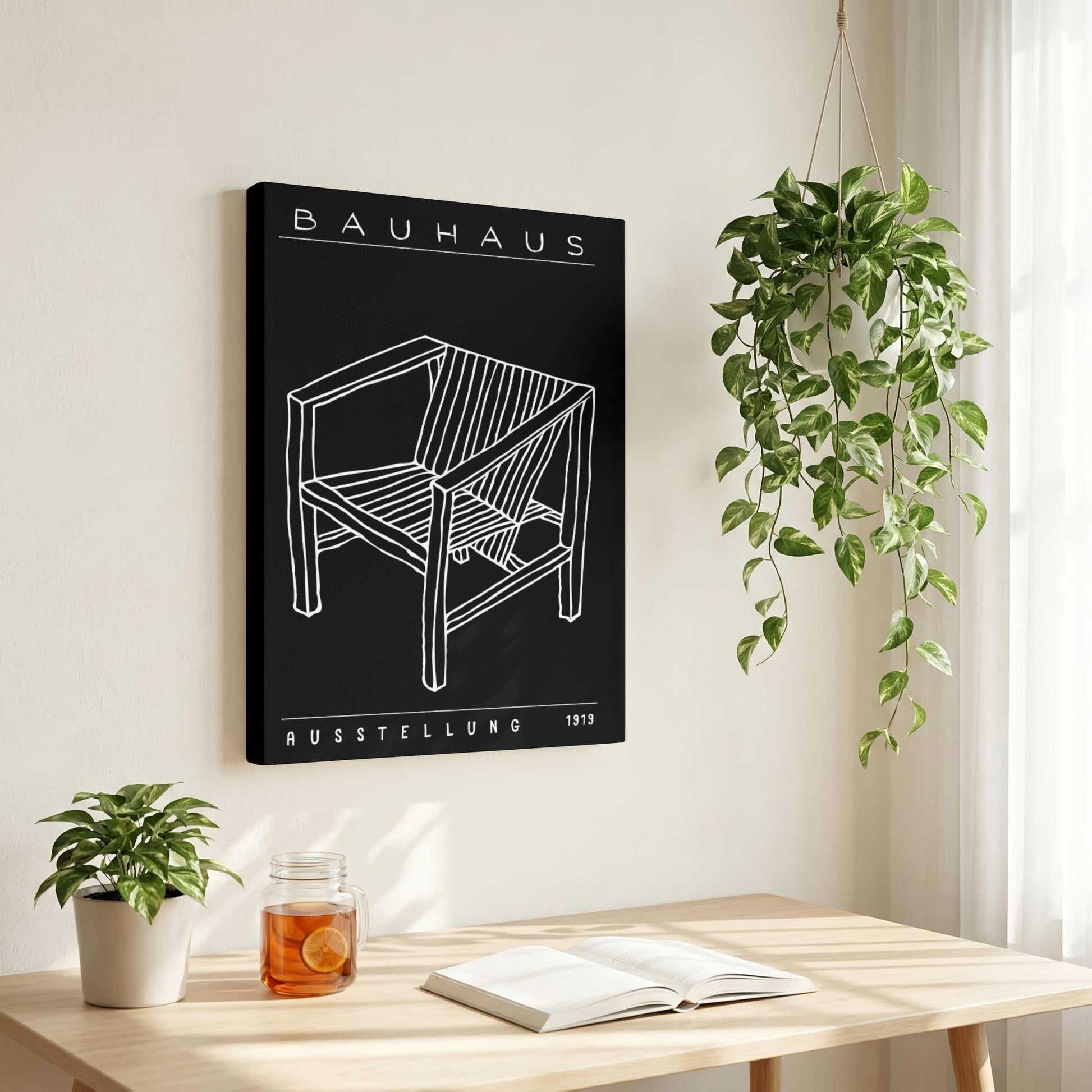 Bauhaus "Ausstellung 1919" Minimalist Armchair Sketch Poster | Vertical High-Contrast White Framed Wall Art 2 : 3 Vertical Premium Wall Art Canvas by MeriDeewar