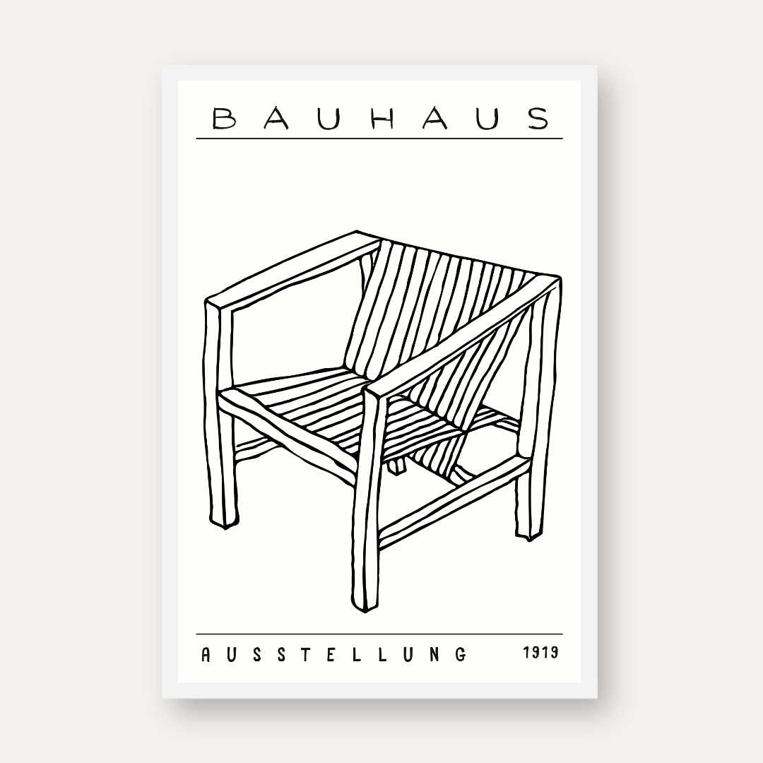 Bauhaus "Ausstellung 1919" Minimalist Armchair Sketch White Poster | Vertical High-Contrast White Framed Wall Art 2 : 3 Vertical Premium Wall Art Canvas by MeriDeewar