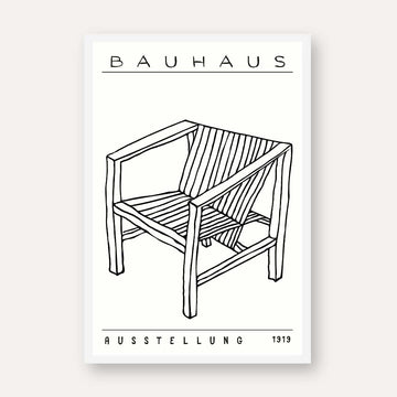Bauhaus "Ausstellung 1919" Minimalist Armchair Sketch White Poster | Vertical High-Contrast White Framed Wall Art 2 : 3 Vertical Premium Wall Art Canvas by MeriDeewar