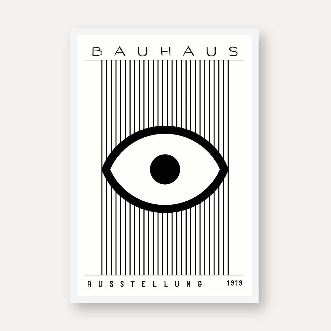 Bauhaus "Ausstellung 1919" Minimalist Eye and Vertical Lines Poster | Vertical High-Contrast White Framed Wall Art 2 : 3 Vertical Premium Wall Art Canvas by MeriDeewar