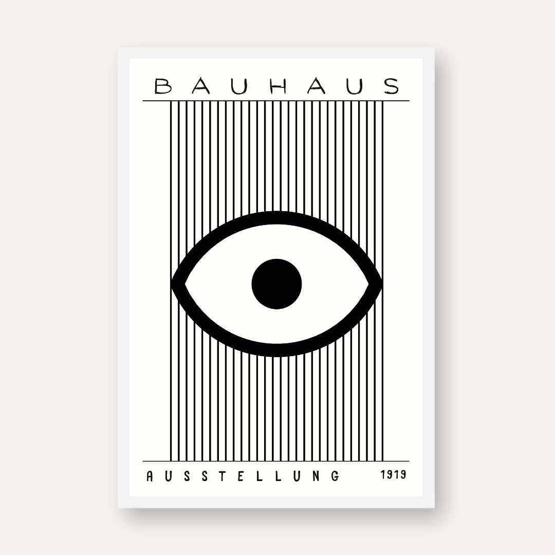 Bauhaus "Ausstellung 1919" Minimalist Eye and Vertical Lines Poster | Vertical High-Contrast White Framed Wall Art 2 : 3 Vertical Premium Wall Art Canvas by MeriDeewar