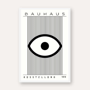 Bauhaus "Ausstellung 1919" Minimalist Eye and Vertical Lines Poster | Vertical High-Contrast White Framed Wall Art 2 : 3 Vertical Premium Wall Art Canvas by MeriDeewar