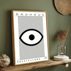 Bauhaus "Ausstellung 1919" Minimalist Eye and Vertical Lines Poster | Vertical High-Contrast White Framed Wall Art 2 : 3 Vertical Premium Wall Art Canvas by MeriDeewar