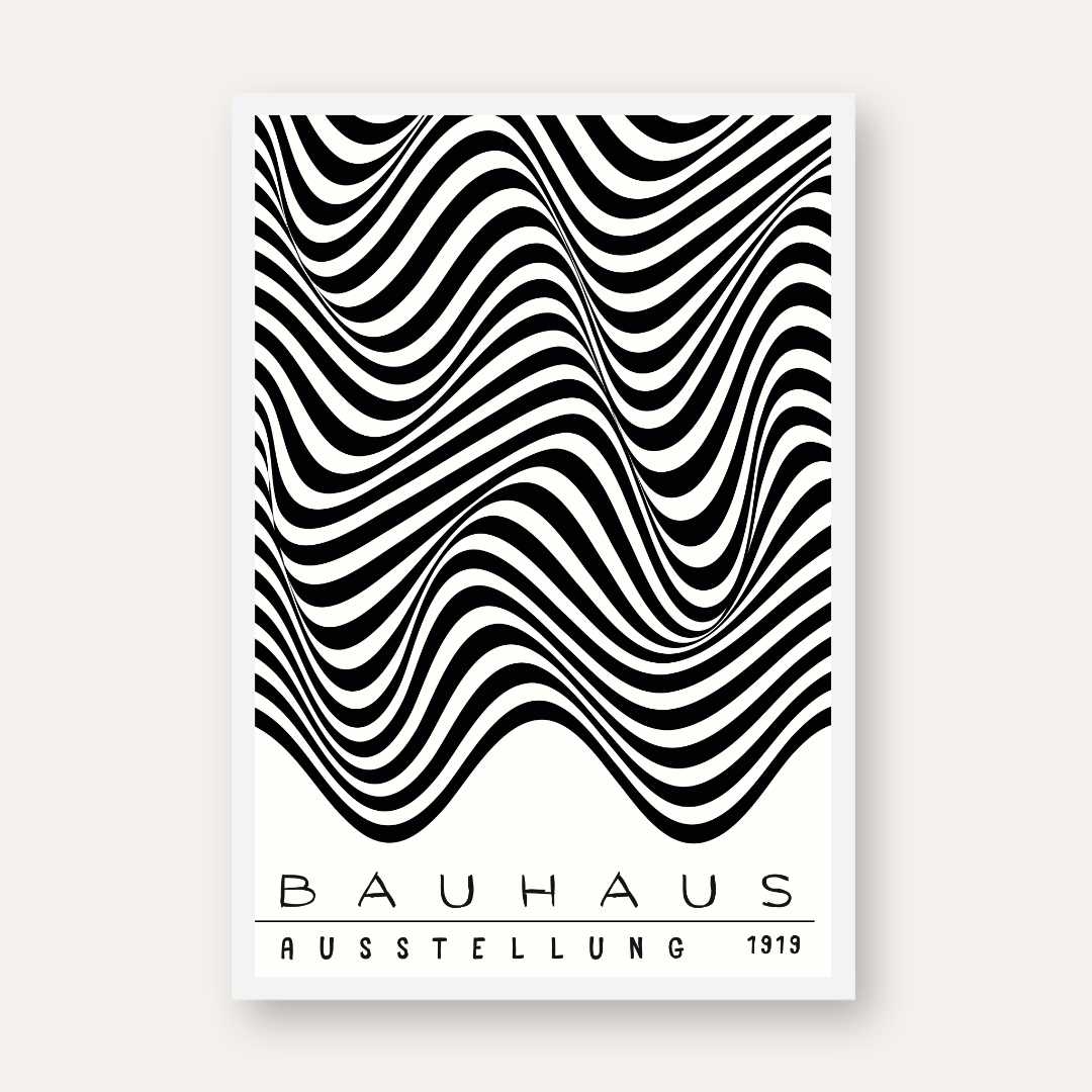 Bauhaus "Ausstellung 1919" Optical Distortion Waves Poster | Vertical High-Contrast White Framed Wall Art 2 : 3 Vertical Premium Wall Art Canvas by MeriDeewar