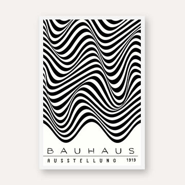 Bauhaus "Ausstellung 1919" Optical Distortion Waves Poster | Vertical High-Contrast White Framed Wall Art 2 : 3 Vertical Premium Wall Art Canvas by MeriDeewar