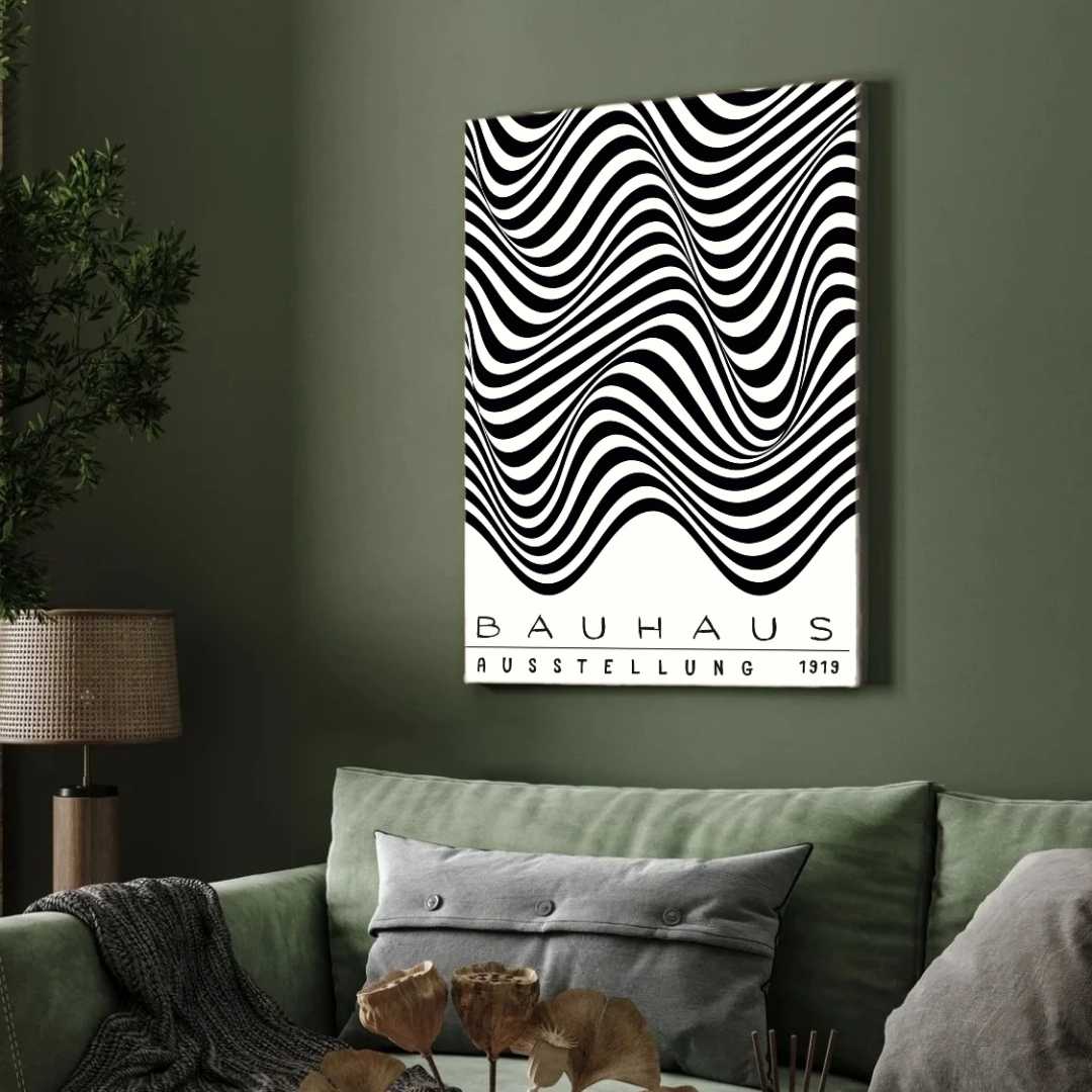 Bauhaus "Ausstellung 1919" Optical Distortion Waves Poster | Vertical High-Contrast White Framed Wall Art 2 : 3 Vertical Premium Wall Art Canvas by MeriDeewar