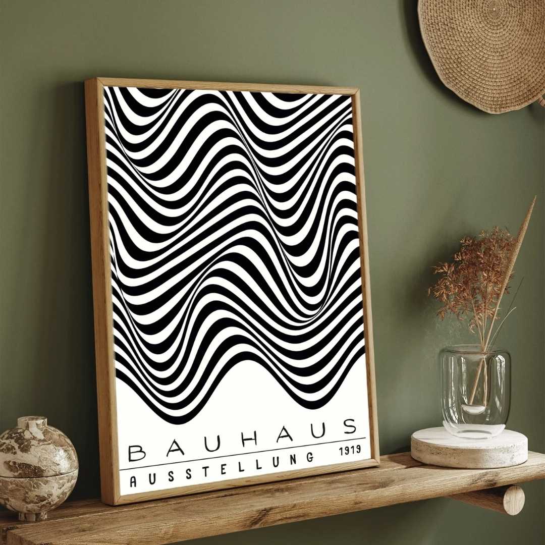 Bauhaus "Ausstellung 1919" Optical Distortion Waves Poster | Vertical High-Contrast White Framed Wall Art 2 : 3 Vertical Premium Wall Art Canvas by MeriDeewar