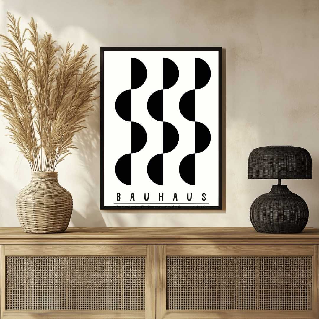 Bauhaus "Ausstellung 1923" Alternating Semi-Circle Wave Poster | Vertical High-Contrast White Framed Wall Art 2 : 3 Vertical Premium Wall Art Canvas by MeriDeewar