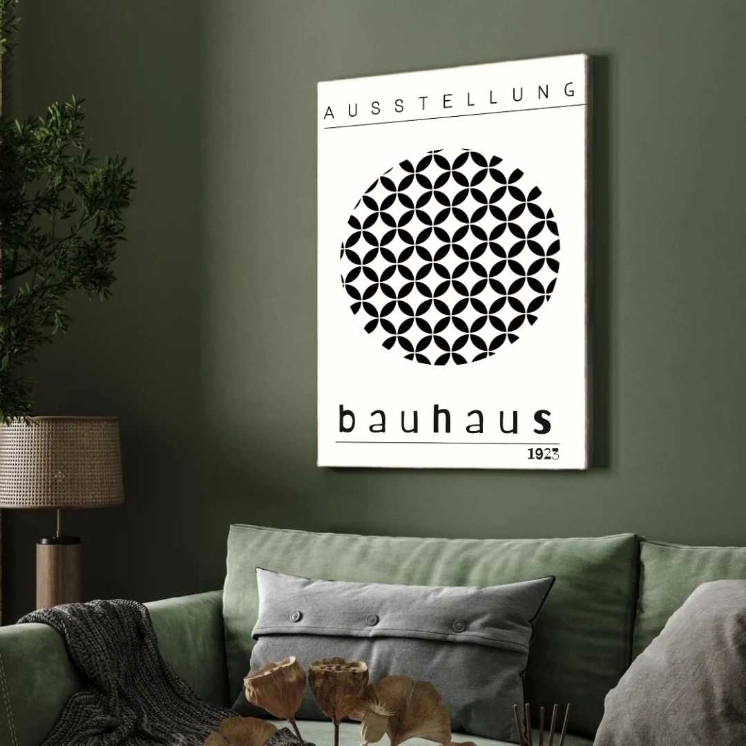 Bauhaus "Ausstellung 1923" Circular Lattice Petal Poster | Vertical High-Contrast White Framed Wall Art 2 : 3 Vertical Premium Wall Art Canvas by MeriDeewar
