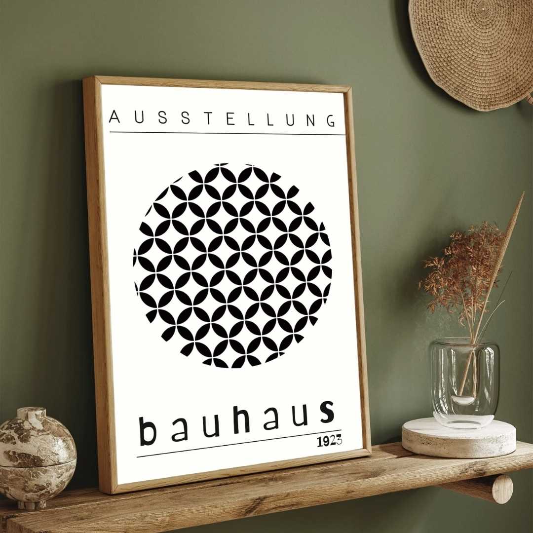 Bauhaus "Ausstellung 1923" Circular Lattice Petal Poster | Vertical High-Contrast White Framed Wall Art 2 : 3 Vertical Premium Wall Art Canvas by MeriDeewar