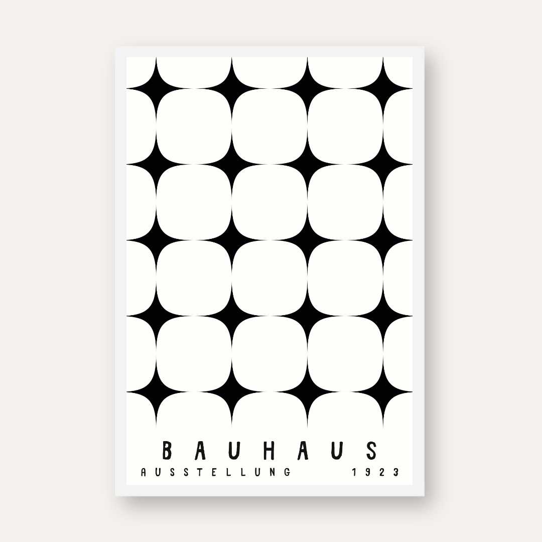 Bauhaus "Ausstellung 1923" Four-Point Geometric Star Matrix Poster | Vertical High-Contrast White Framed Wall Art 2 : 3 Vertical Premium Wall Art Canvas by MeriDeewar