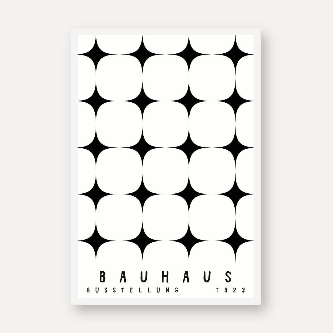 Bauhaus "Ausstellung 1923" Four-Point Geometric Star Matrix Poster | Vertical High-Contrast White Framed Wall Art 2 : 3 Vertical Premium Wall Art Canvas by MeriDeewar