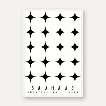 Bauhaus "Ausstellung 1923" Four-Point Geometric Star Matrix Poster | Vertical High-Contrast White Framed Wall Art 2 : 3 Vertical Premium Wall Art Canvas by MeriDeewar