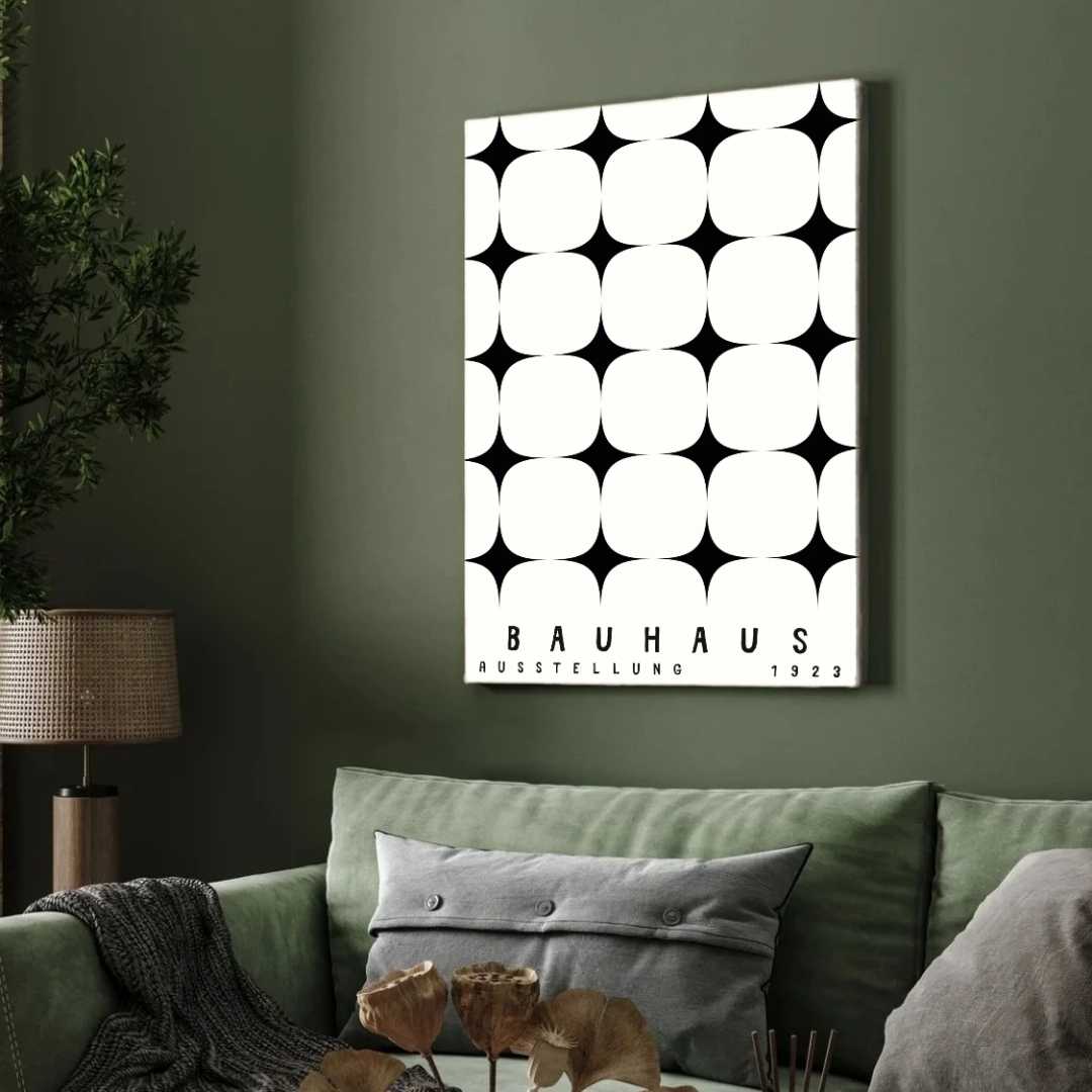 Bauhaus "Ausstellung 1923" Four-Point Geometric Star Matrix Poster | Vertical High-Contrast White Framed Wall Art 2 : 3 Vertical Premium Wall Art Canvas by MeriDeewar