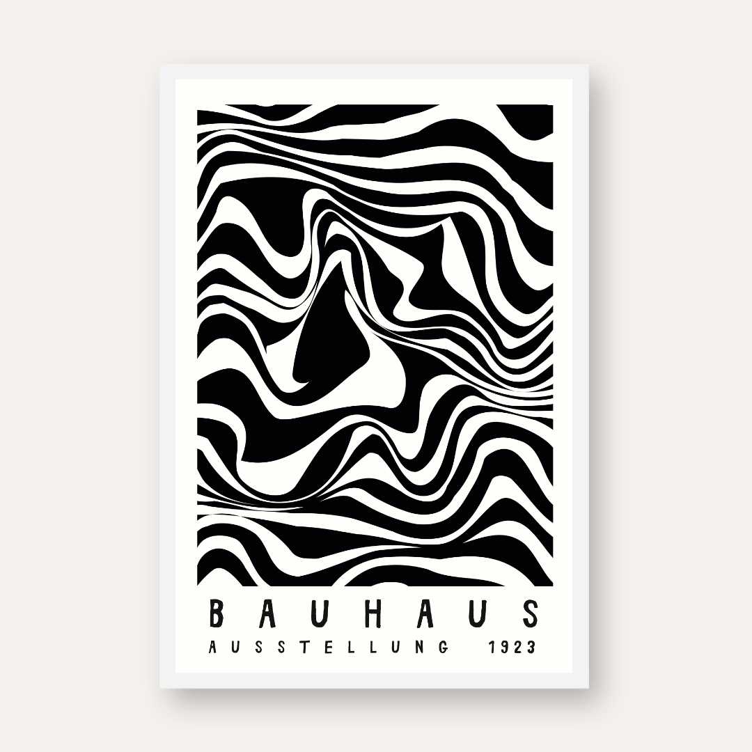 Bauhaus "Ausstellung 1923" Kinetic Liquid Marbling Waves Poster | Vertical High-Contrast White Framed Wall Art 2 : 3 Vertical Premium Wall Art Canvas by MeriDeewar