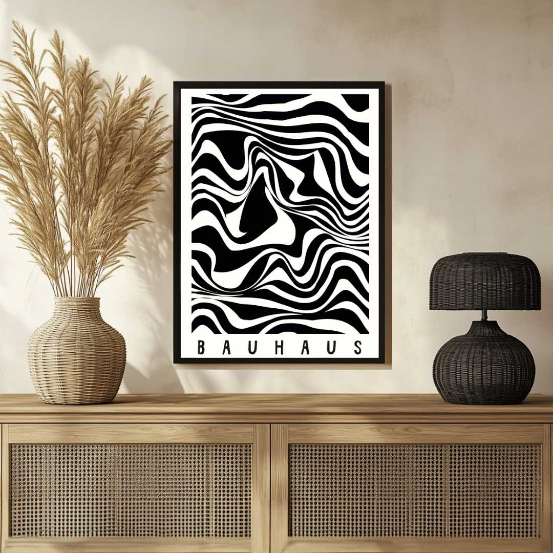 Bauhaus "Ausstellung 1923" Kinetic Liquid Marbling Waves Poster | Vertical High-Contrast White Framed Wall Art 2 : 3 Vertical Premium Wall Art Canvas by MeriDeewar