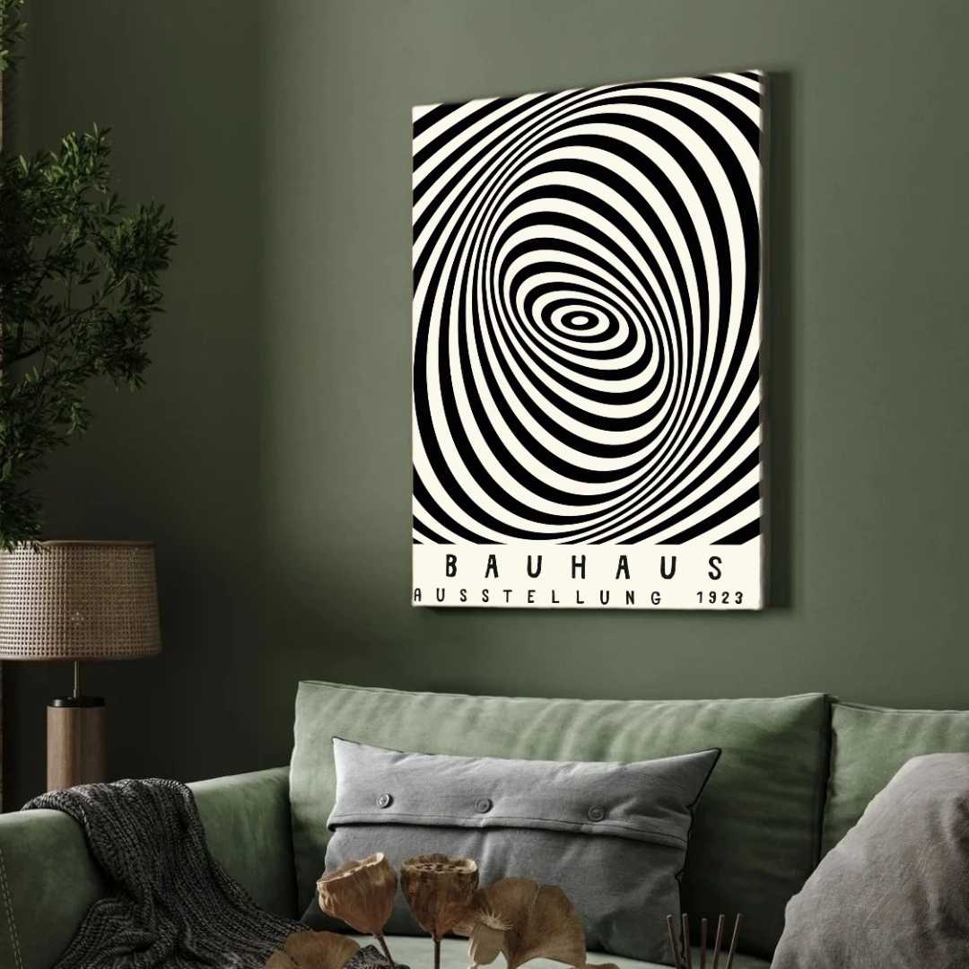 Bauhaus "Ausstellung 1923" Kinetic Optical Spiral Poster | Vertical High-Contrast White Framed Wall Art 2 : 3 Vertical Premium Wall Art Canvas by MeriDeewar