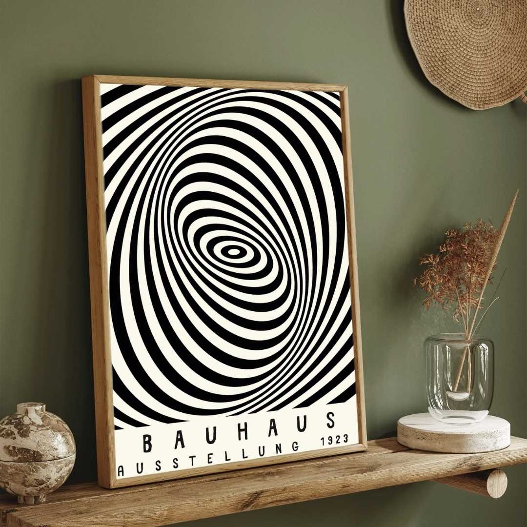 Bauhaus "Ausstellung 1923" Kinetic Optical Spiral Poster | Vertical High-Contrast White Framed Wall Art 2 : 3 Vertical Premium Wall Art Canvas by MeriDeewar