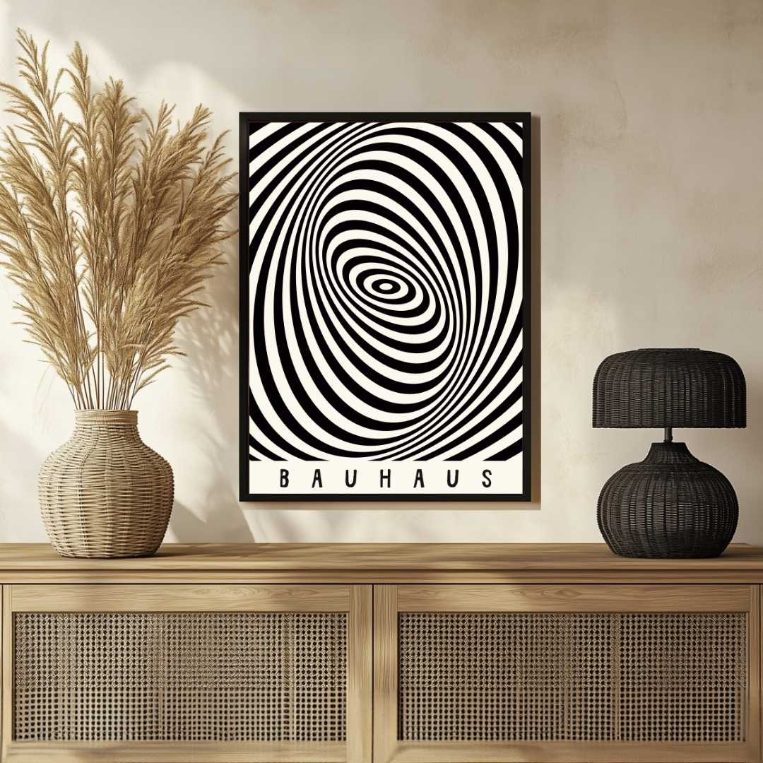 Bauhaus "Ausstellung 1923" Kinetic Optical Spiral Poster | Vertical High-Contrast White Framed Wall Art 2 : 3 Vertical Premium Wall Art Canvas by MeriDeewar