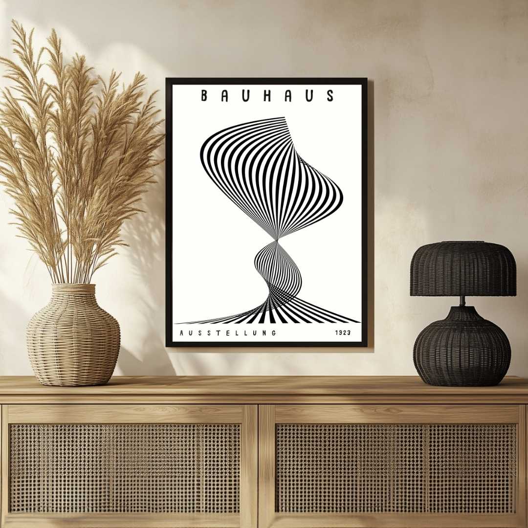 Bauhaus "Ausstellung 1923" Kinetic Twist Optical Illusion Poster | Vertical High-Contrast White Framed Wall Art 2 : 3 Vertical Premium Wall Art Canvas by MeriDeewar