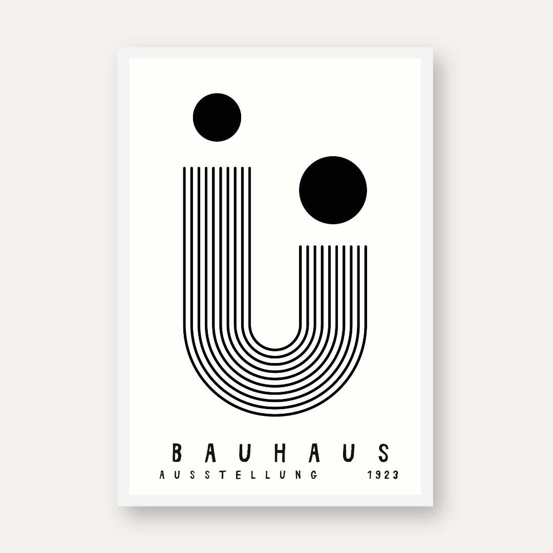 Bauhaus "Ausstellung 1923" Minimalist Linear U-Shape & Circles Poster | Vertical High-Contrast White Framed Wall Art 2 : 3 Vertical Premium Wall Art Canvas by MeriDeewar