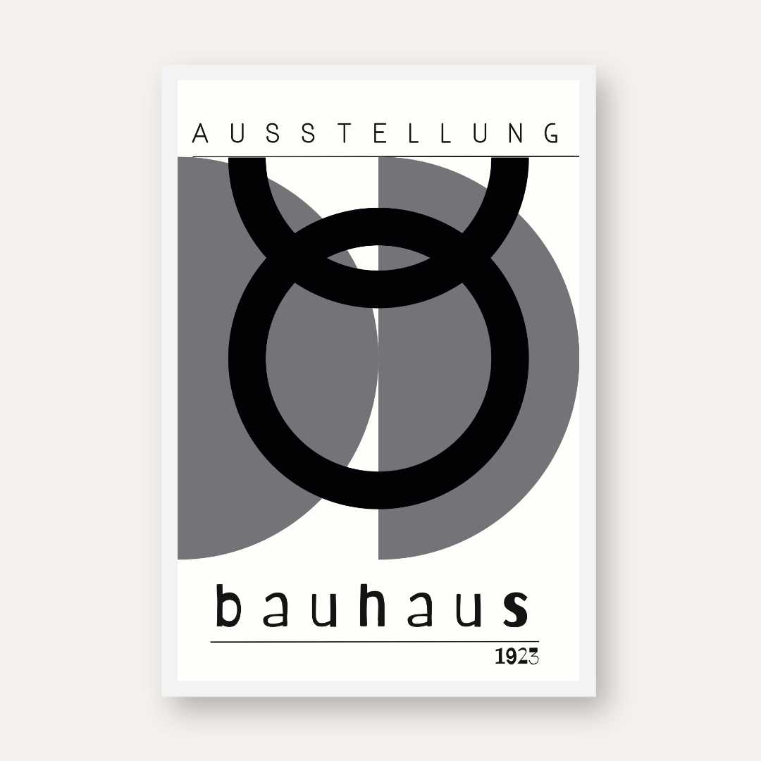 Bauhaus "Ausstellung 1923" Overlapping Geometric Crescent & Ring Poster | Vertical White Framed Wall Art 2 : 3 Vertical Premium Wall Art Canvas by MeriDeewar