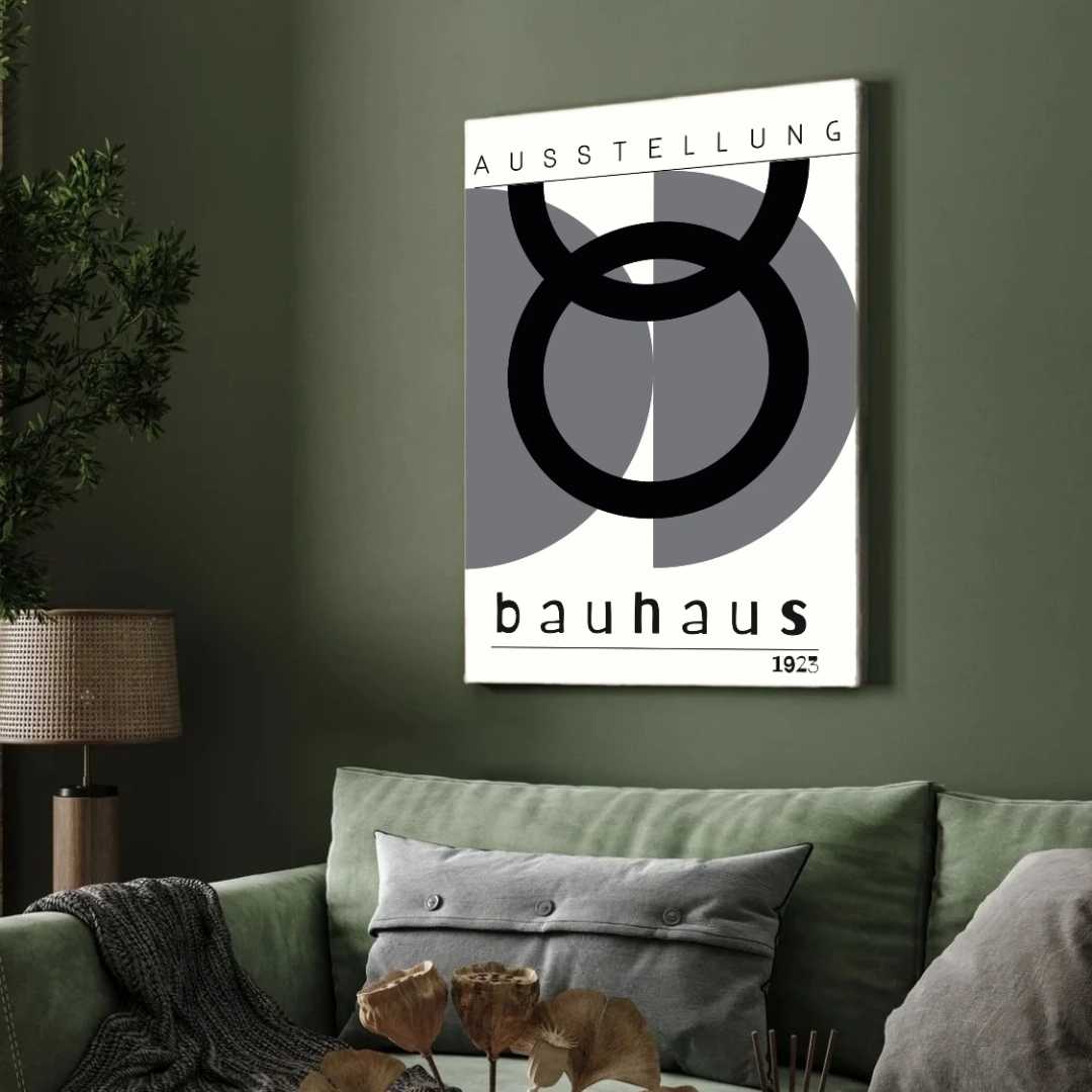 Bauhaus "Ausstellung 1923" Overlapping Geometric Crescent & Ring Poster | Vertical White Framed Wall Art 2 : 3 Vertical Premium Wall Art Canvas by MeriDeewar