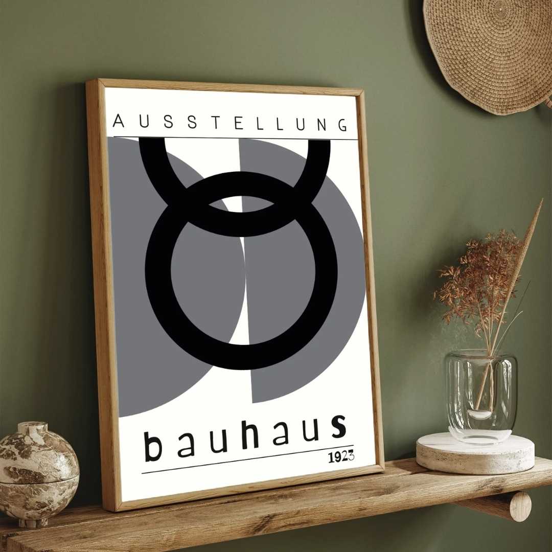 Bauhaus "Ausstellung 1923" Overlapping Geometric Crescent & Ring Poster | Vertical White Framed Wall Art 2 : 3 Vertical Premium Wall Art Canvas by MeriDeewar