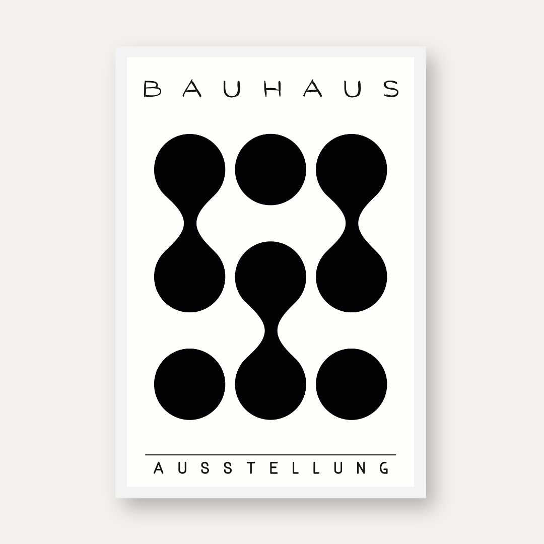 Bauhaus "Ausstellung" Abstract Connected Organic Shapes Poster | Vertical High-Contrast White Framed Wall Art 2 : 3 Vertical Premium Wall Art Canvas by MeriDeewar