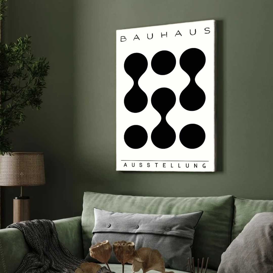 Bauhaus "Ausstellung" Abstract Connected Organic Shapes Poster | Vertical High-Contrast White Framed Wall Art 2 : 3 Vertical Premium Wall Art Canvas by MeriDeewar