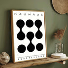 Bauhaus "Ausstellung" Abstract Connected Organic Shapes Poster | Vertical High-Contrast White Framed Wall Art 2 : 3 Vertical Premium Wall Art Canvas by MeriDeewar