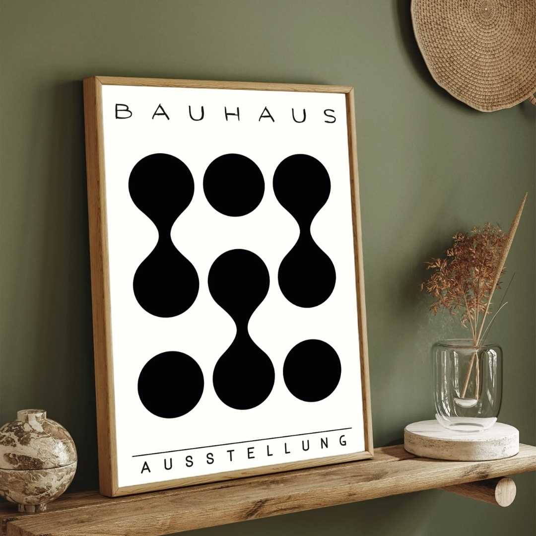 Bauhaus "Ausstellung" Abstract Connected Organic Shapes Poster | Vertical High-Contrast White Framed Wall Art 2 : 3 Vertical Premium Wall Art Canvas by MeriDeewar