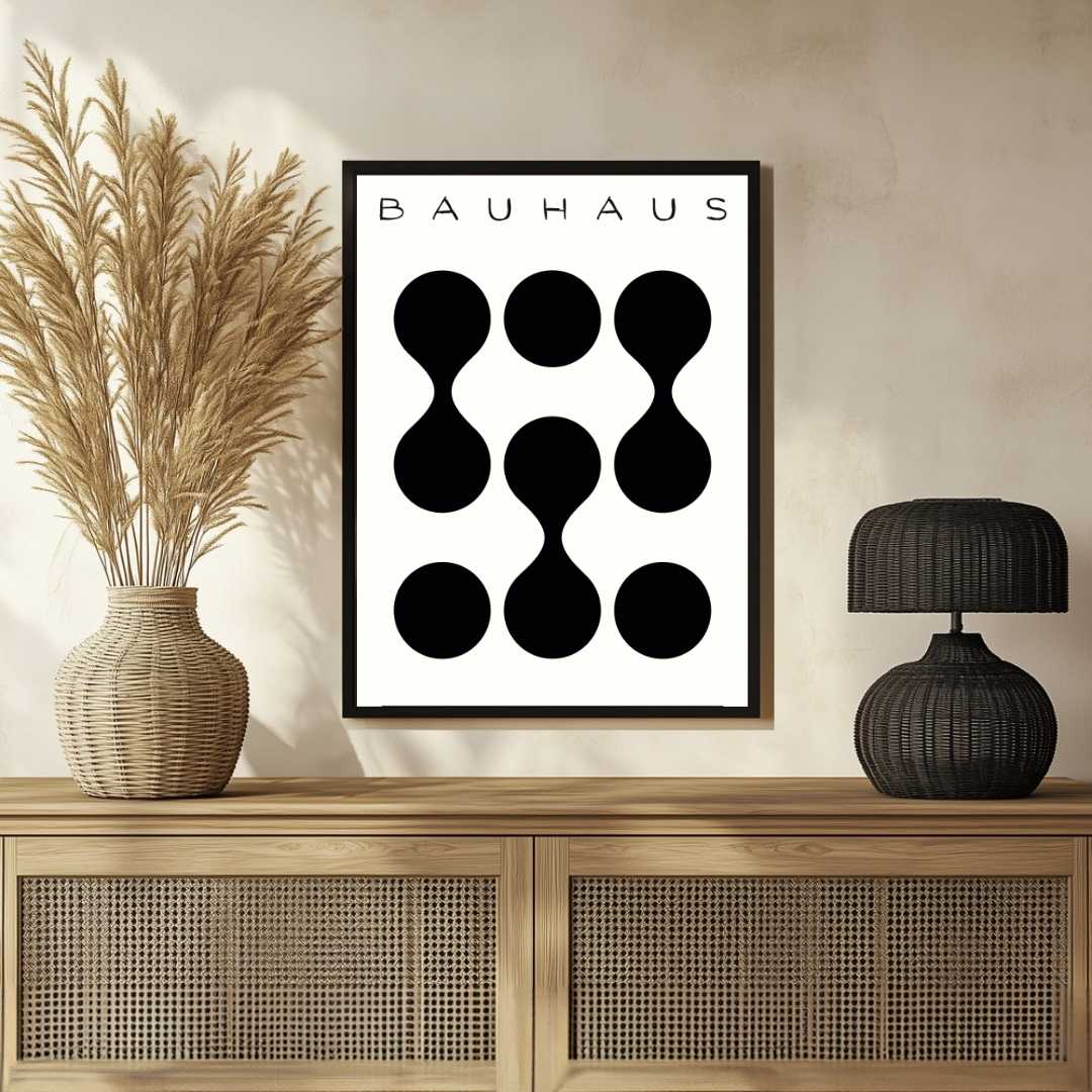Bauhaus "Ausstellung" Abstract Connected Organic Shapes Poster | Vertical High-Contrast White Framed Wall Art 2 : 3 Vertical Premium Wall Art Canvas by MeriDeewar