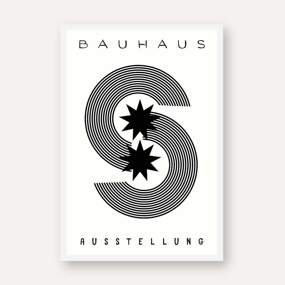 Bauhaus "Ausstellung" Celestial S-Curve Concentric Lines Poster | Vertical High-Contrast White Framed Wall Art 2 : 3 Vertical Premium Wall Art Canvas by MeriDeewar