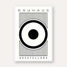 Bauhaus "Ausstellung" Concentric Target and Vertical Lines Poster | Vertical High-Contrast White Framed Wall Art 2 : 3 Vertical Premium Wall Art Canvas by MeriDeewar