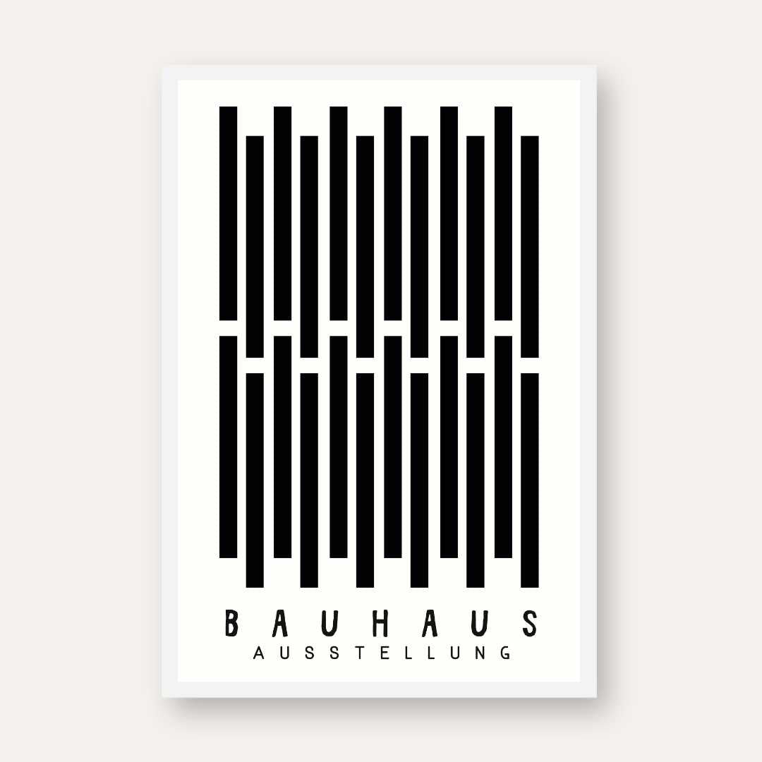 Bauhaus "Ausstellung" Interlocking Vertical Bars Poster | Vertical High-Contrast White Framed Wall Art 2 : 3 Vertical Premium Wall Art Canvas by MeriDeewar