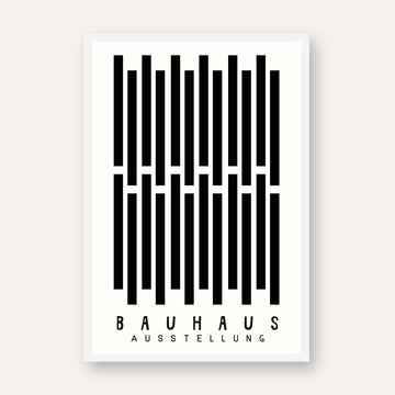 Bauhaus "Ausstellung" Interlocking Vertical Bars Poster | Vertical High-Contrast White Framed Wall Art 2 : 3 Vertical Premium Wall Art Canvas by MeriDeewar