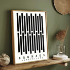 Bauhaus "Ausstellung" Interlocking Vertical Bars Poster | Vertical High-Contrast White Framed Wall Art 2 : 3 Vertical Premium Wall Art Canvas by MeriDeewar
