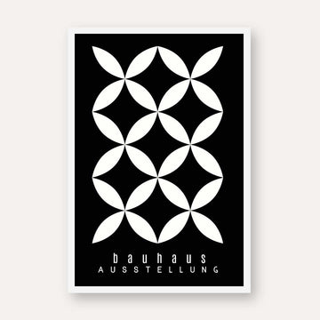 Bauhaus "Ausstellung" Interlocking White Petal Lattice Poster | Vertical High-Contrast White Framed Wall Art 2 : 3 Vertical Premium Wall Art Canvas by MeriDeewar
