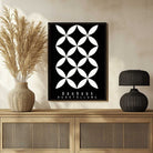 Bauhaus "Ausstellung" Interlocking White Petal Lattice Poster | Vertical High-Contrast White Framed Wall Art 2 : 3 Vertical Premium Wall Art Canvas by MeriDeewar