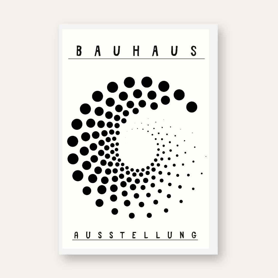 Bauhaus "Ausstellung" Kinetic Halftone Spiral Poster | Vertical High-Contrast White Framed Wall Art 2 : 3 Vertical Premium Wall Art Canvas by MeriDeewar