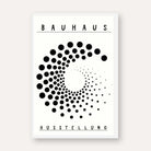 Bauhaus "Ausstellung" Kinetic Halftone Spiral Poster | Vertical High-Contrast White Framed Wall Art 2 : 3 Vertical Premium Wall Art Canvas by MeriDeewar