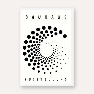 Bauhaus "Ausstellung" Kinetic Halftone Spiral Poster | Vertical High-Contrast White Framed Wall Art 2 : 3 Vertical Premium Wall Art Canvas by MeriDeewar
