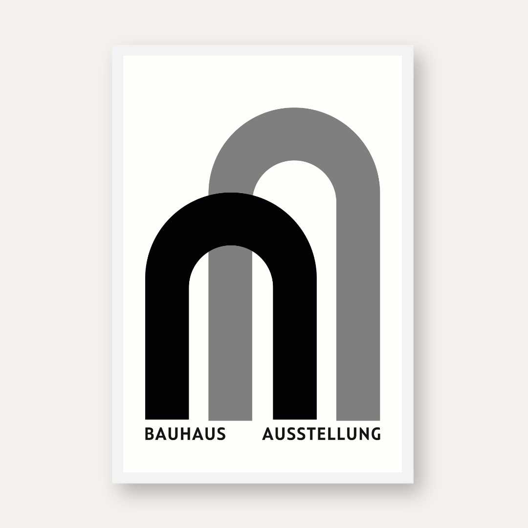 Bauhaus "Ausstellung" Minimalist Layered Geometric Arches Poster | Vertical White Framed Wall Art 2 : 3 Vertical Premium Wall Art Canvas by MeriDeewar