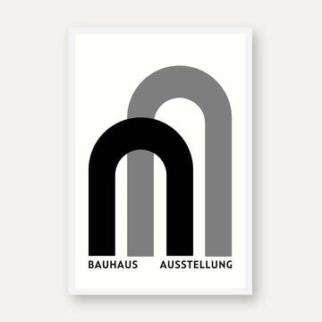 Bauhaus "Ausstellung" Minimalist Layered Geometric Arches Poster | Vertical White Framed Wall Art 2 : 3 Vertical Premium Wall Art Canvas by MeriDeewar