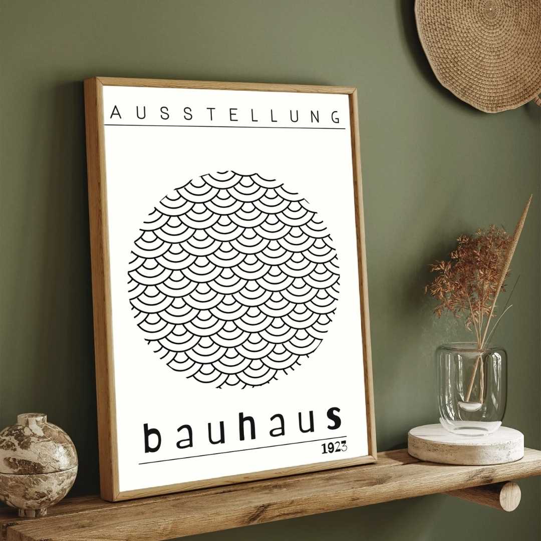 Bauhaus Circular Concentric Wave Scale Poster | Vertical White Framed Wall Art 2 : 3 Vertical Premium Wall Art Canvas by MeriDeewar