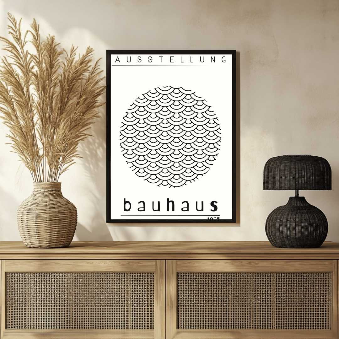 Bauhaus Circular Concentric Wave Scale Poster | Vertical White Framed Wall Art 2 : 3 Vertical Premium Wall Art Canvas by MeriDeewar