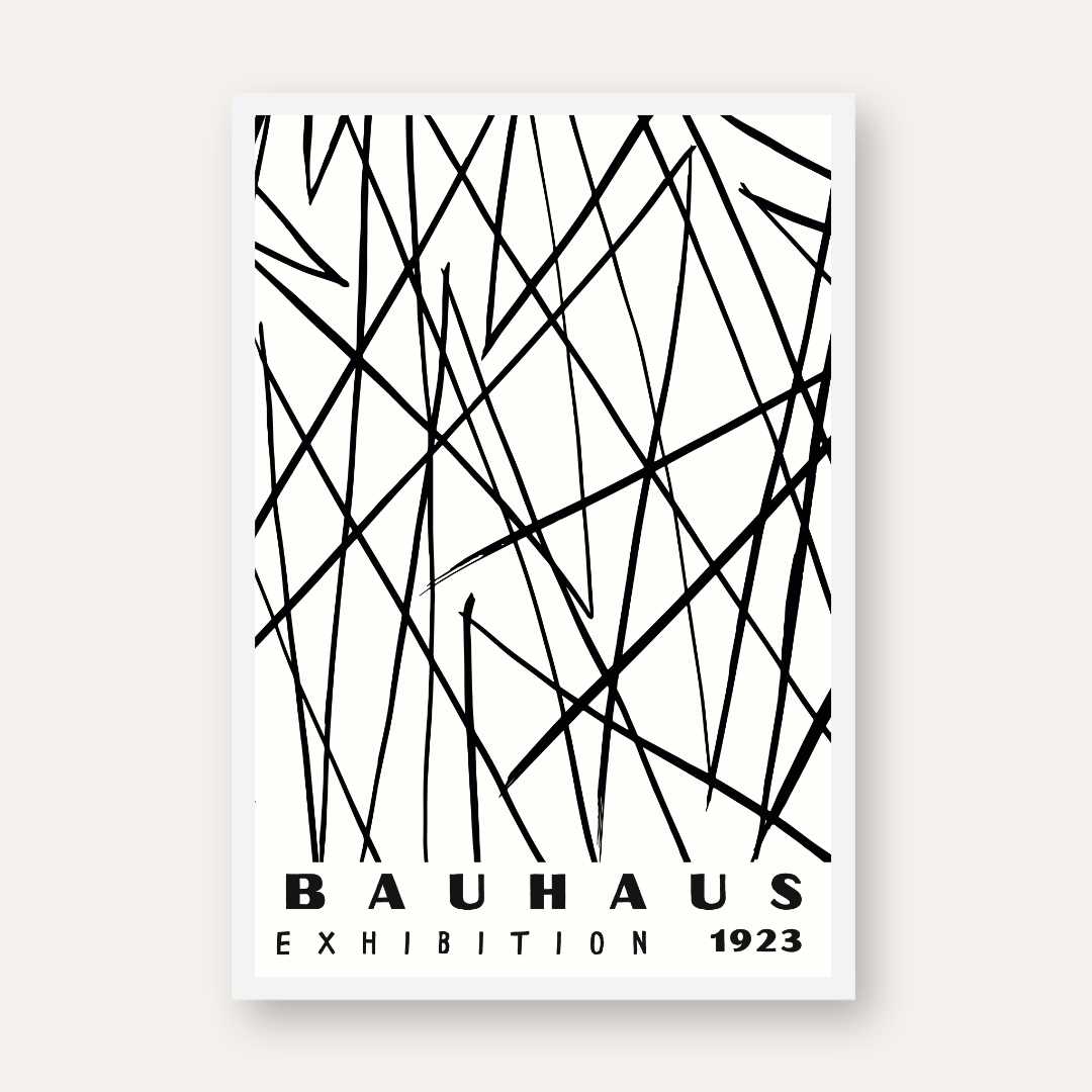 Bauhaus "Exhibition 1923" Abstract Intersecting Lines Poster | Vertical High-Contrast White Framed Wall Art 2 : 3 Vertical Premium Wall Art Canvas by MeriDeewar