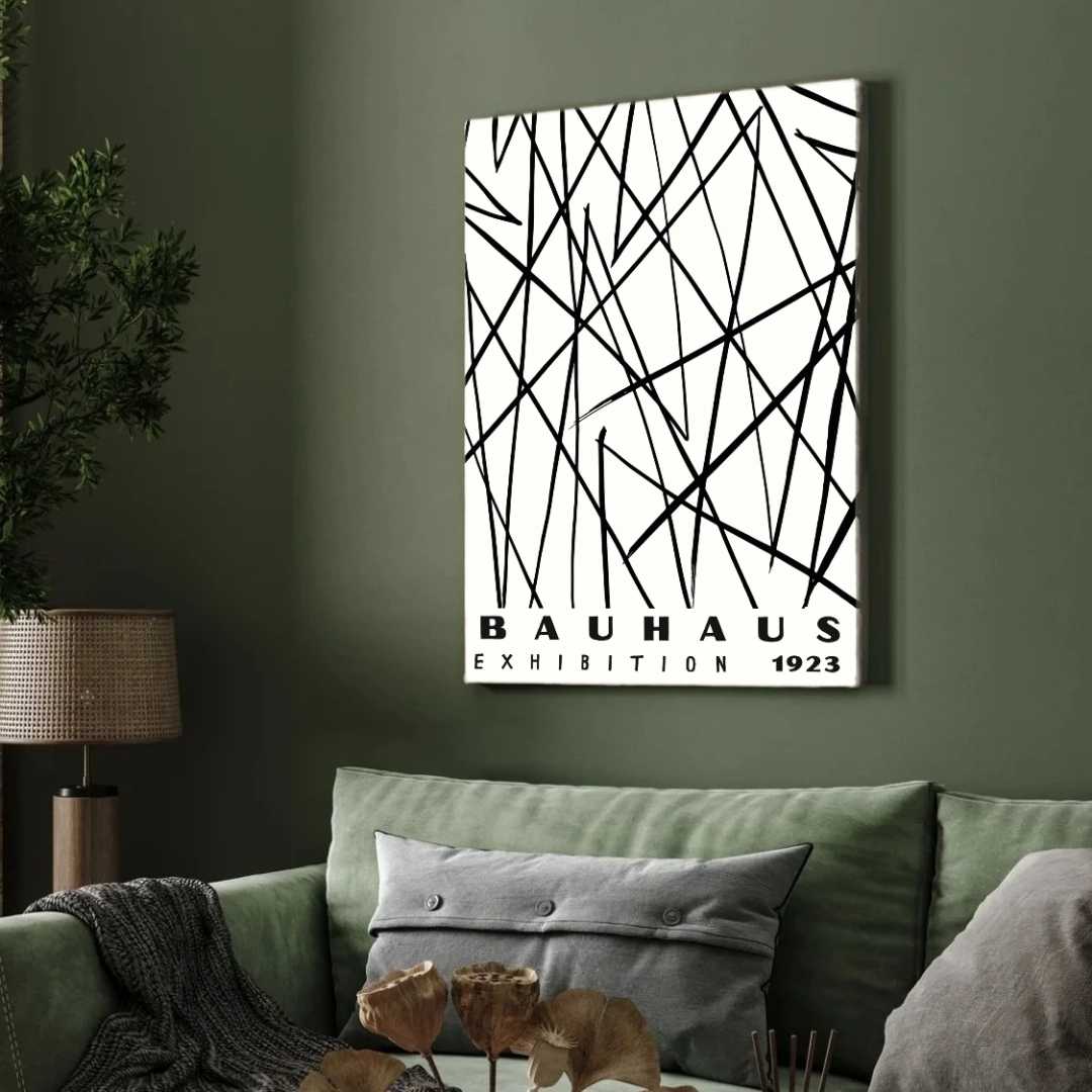 Bauhaus "Exhibition 1923" Abstract Intersecting Lines Poster | Vertical High-Contrast White Framed Wall Art 2 : 3 Vertical Premium Wall Art Canvas by MeriDeewar