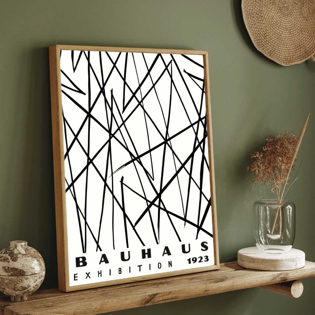 Bauhaus "Exhibition 1923" Abstract Intersecting Lines Poster | Vertical High-Contrast White Framed Wall Art 2 : 3 Vertical Premium Wall Art Canvas by MeriDeewar